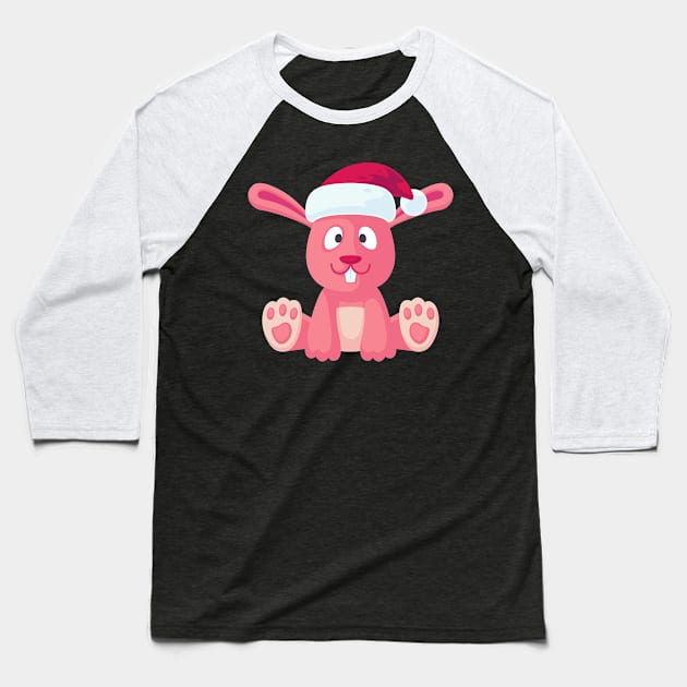 Christmas cute pink bunny Baseball T-Shirt by andytruong